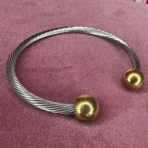 Two-Toned Silver and Gold Tone Spiral Twist Cuff Bracelet